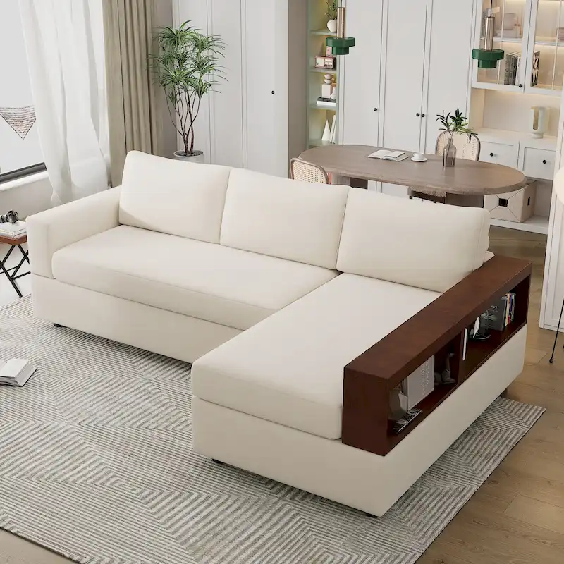 Christopher Knight Home - 87.4 L-Shaped Sectional Sofa with Reversible Armrests and Integrated Chaise Lounge