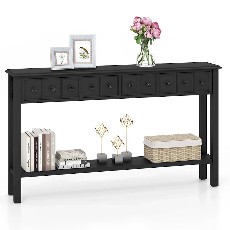 60-Inch Retro Console Table with 4 Drawers, Entryway Sofa Table with Storage