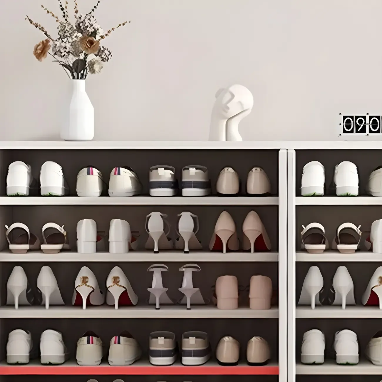 Green Wood Shoe Cabinet with Adjustable Shelves