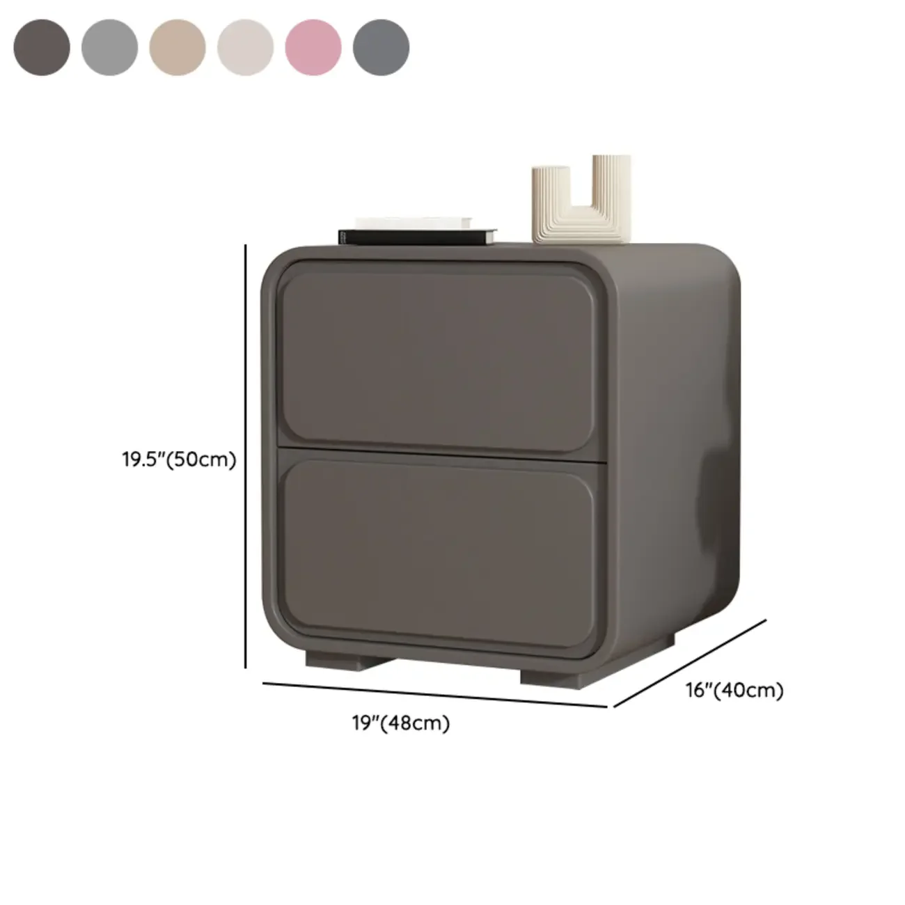 Modern Bedside Table with 2 Drawers - Beige Nightstand