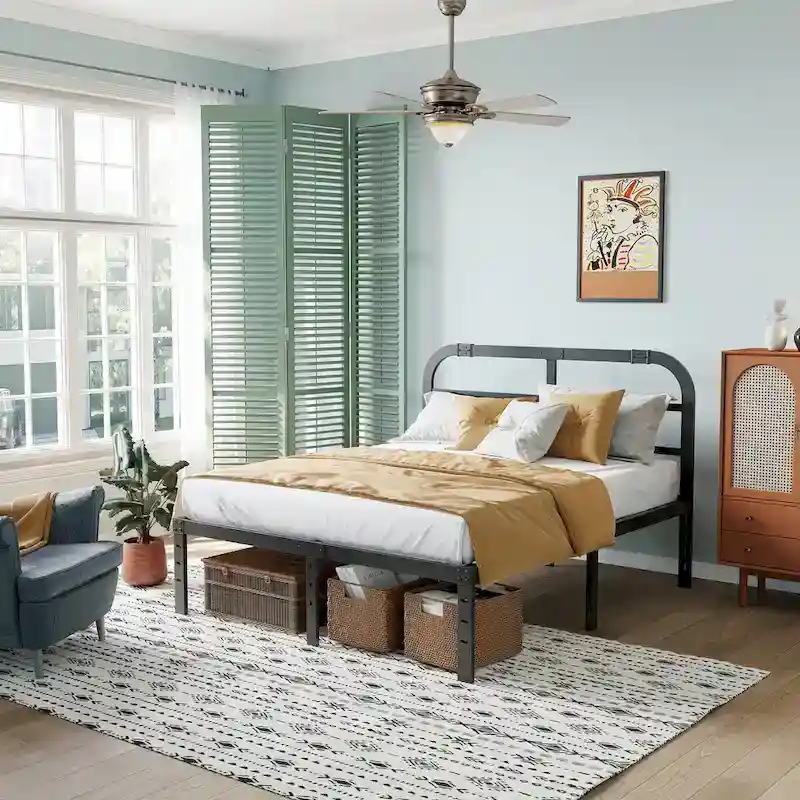 Black Metal Bed Frame with Headboard, 14"H, 2500 lbs, Twin/Twin XL/King/Cal King, 1-Person