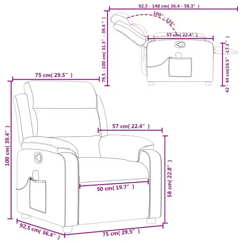 vidaXL Massage Recliner Chair Adjustable Reclining Armchair Black Faux Leather - Manual Push Back
