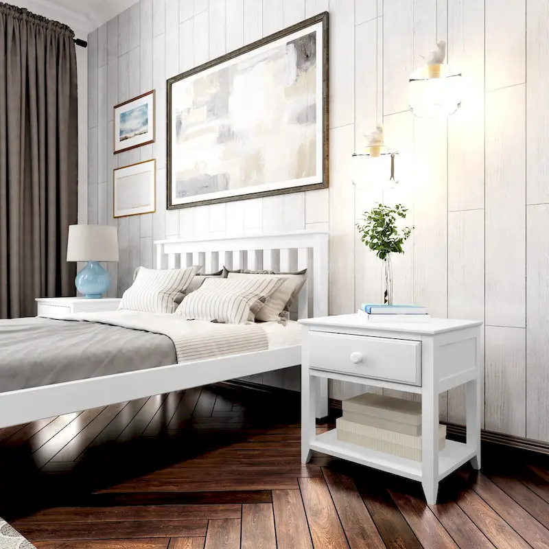 Plank and Beam Nightstand with Drawer and Shelf