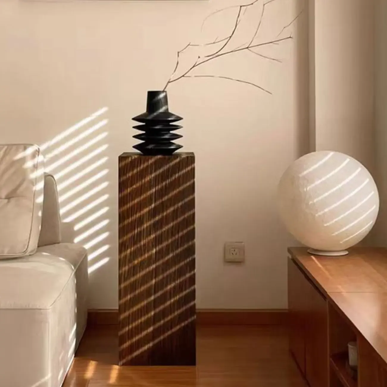 Pillar Rustic Pine Wood Square Accent Side Table