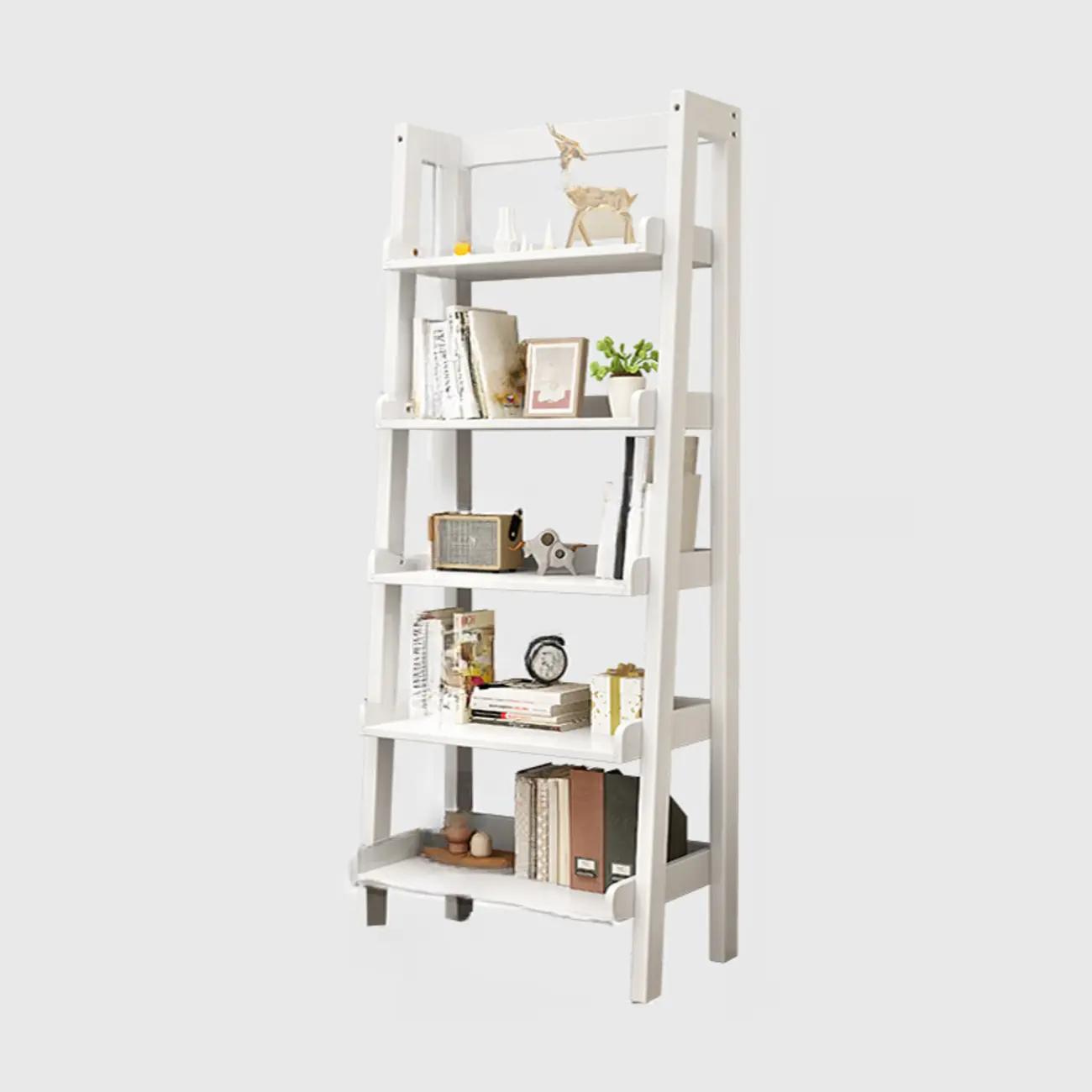 Scandinavian Rectangle Wood 5-Tier Ladder Bookcase