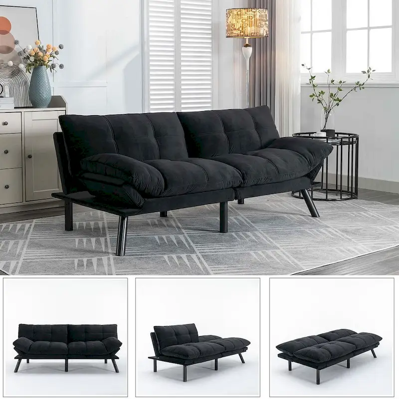 Modern Upholstered 2-Seater Sofa Bed with Adjustable Backrest and Armrests - 70:l