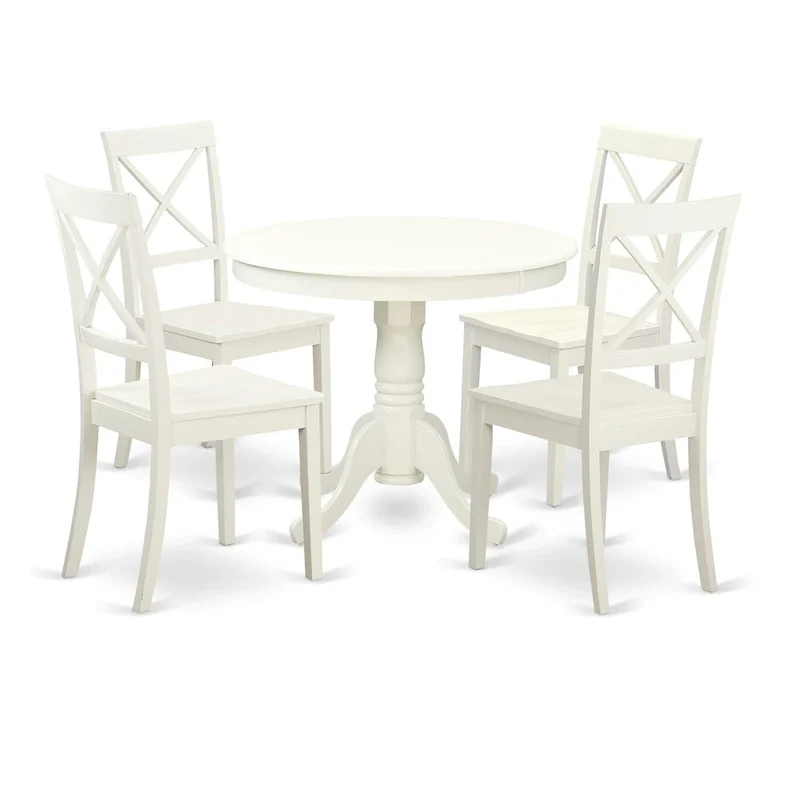East West Furniture Kitchen Table Set- A Round Dining Room Table and Solid Wood Seat Chairs, Linen White (Pieces Options)