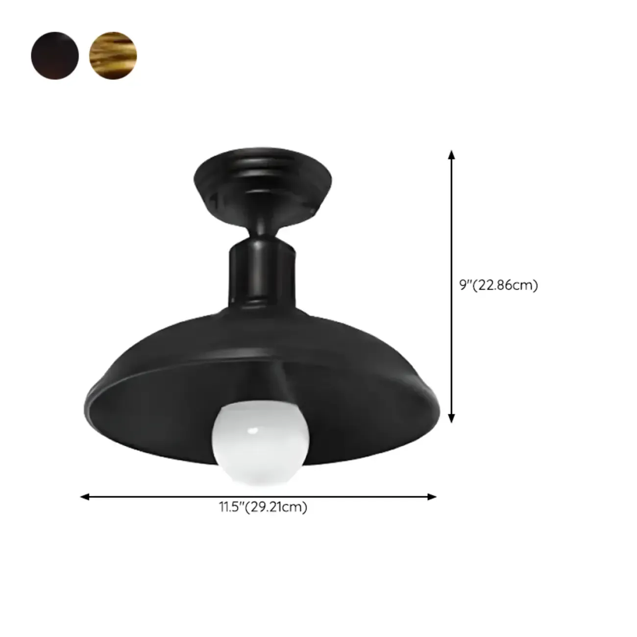 Industrial LED Semi Flush Ceiling Light with Black Iron Shade