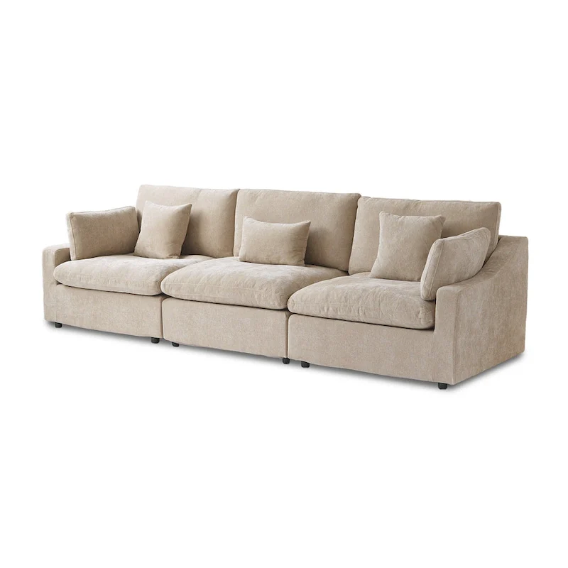 Modern Comfy Linen Sectional Sofa 3-Seater Down Filled Cloud Couch