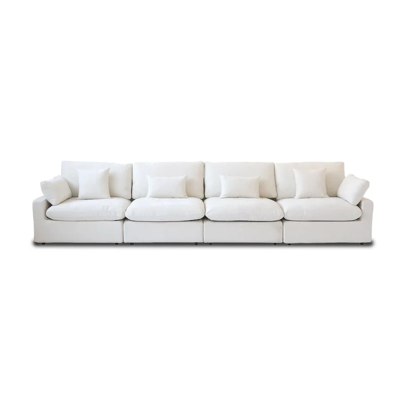 Classic Modern Linen Sectional Modular Sofa 4-Seater Down Filled Cloud Couch with Cushions