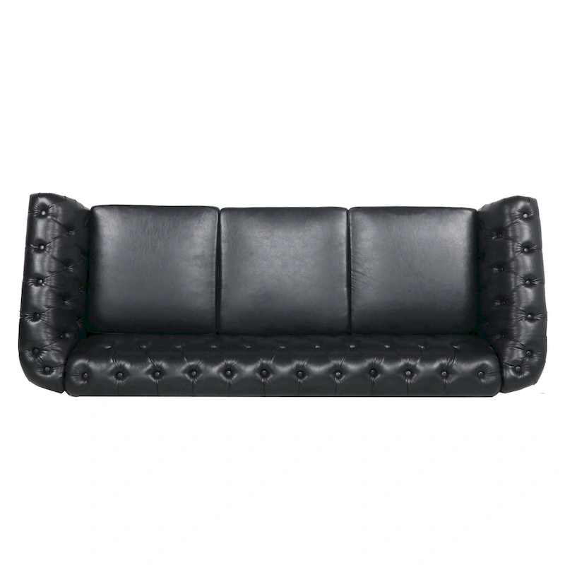 Faux Leather Rolled Arm Chesterfield Three Seater Sofa