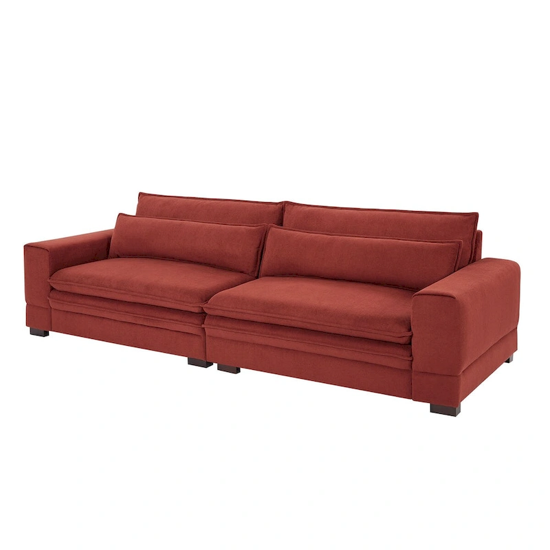 104 in Mid-Century Modern Fabric Sofa, Upholstered Sofa Couch with 2 Pillows, Solid Wood Legs