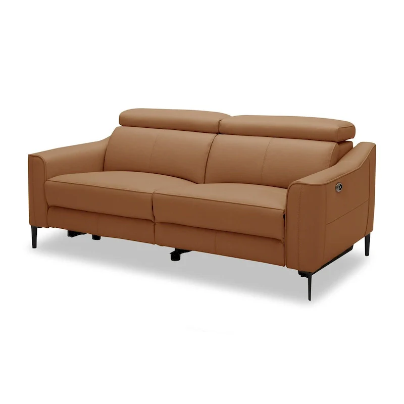 Modern Camel Leather Sofa With 2 Recliners
