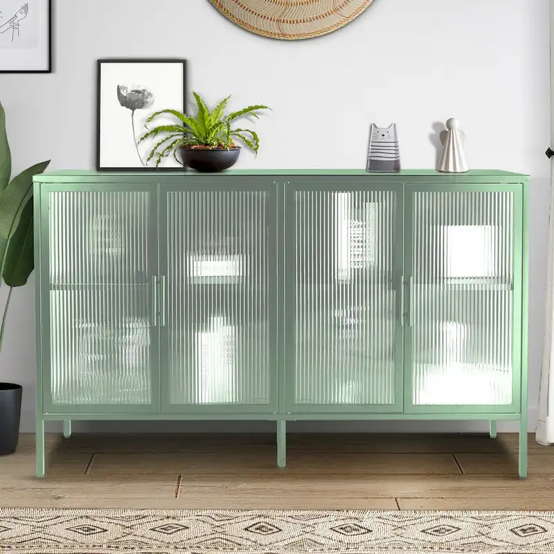 Metal Tempered Glass Cabinet with Adjustable Shelf