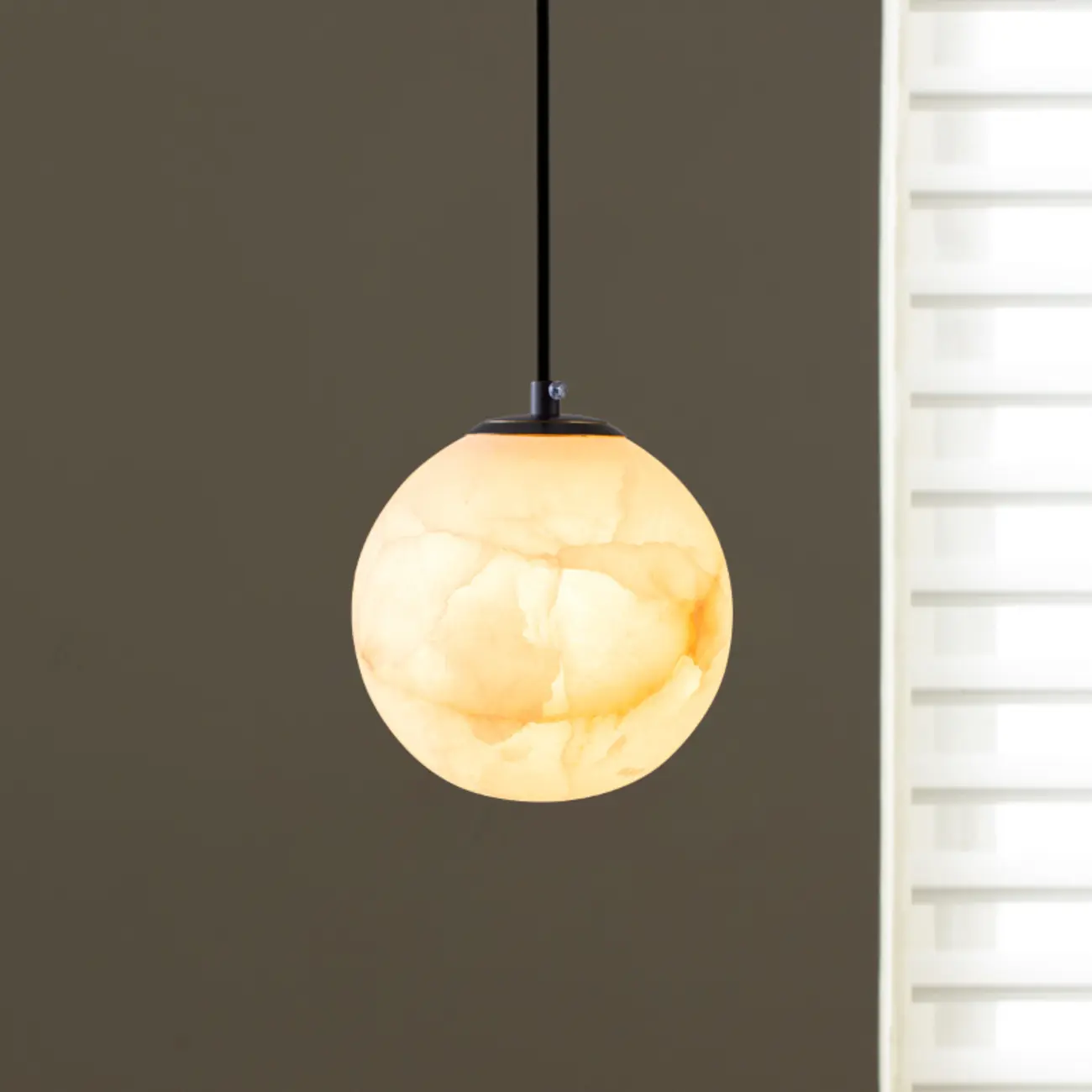 Modern Stone Globe Pendant Light Black Metal Hanging