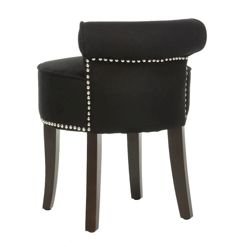 Button Tufted Vanity Stool, Wool/Polyester, Birch Wood Legs, 18"W x 19"D x 23"H, Seats 1, 13 Colors