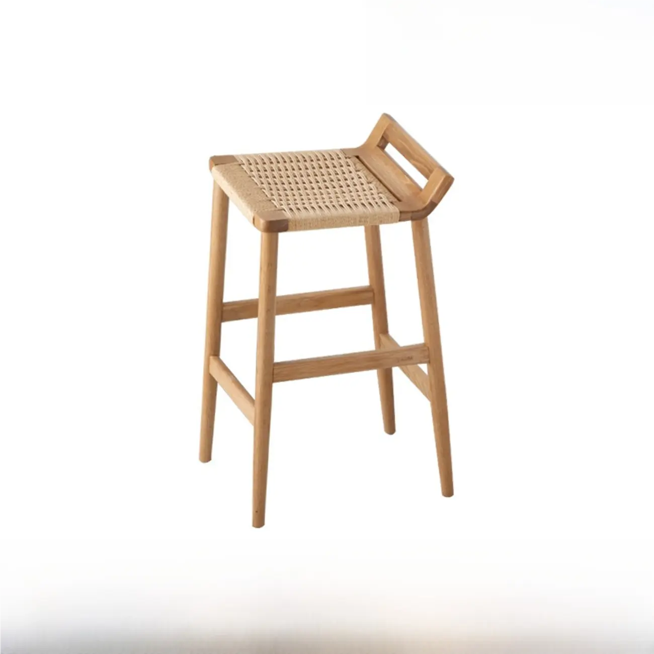 Natural Wood Backless Woven Seat Counter Height Bar Stool