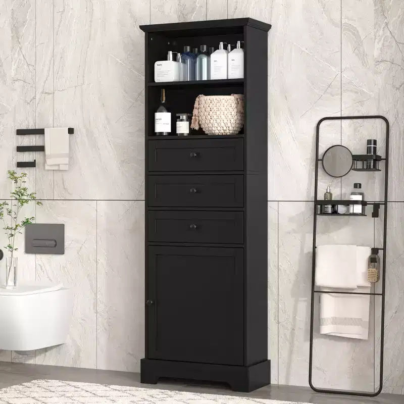 Whisen Verticle Storage Cabinet with Drawers and Adjustable Shelves for Bathroom, Study, Office and Interior