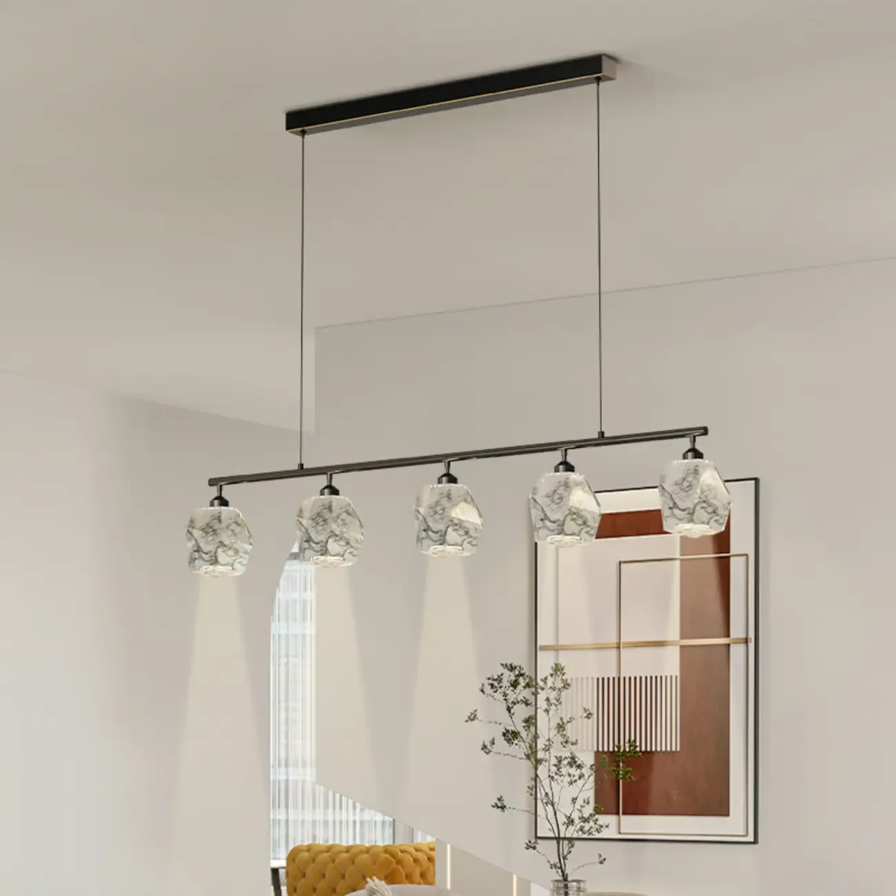 Geometric Gold Crystal Down Island Pendant Light