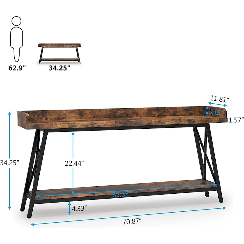 70.9 inch Long Sofa Console Table Behind Couch, Rustic Brown Entryway Table