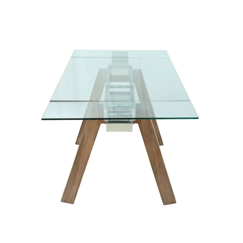 Somette Modern Dining Table with Extendable Glass Top & Solid Wood Legs