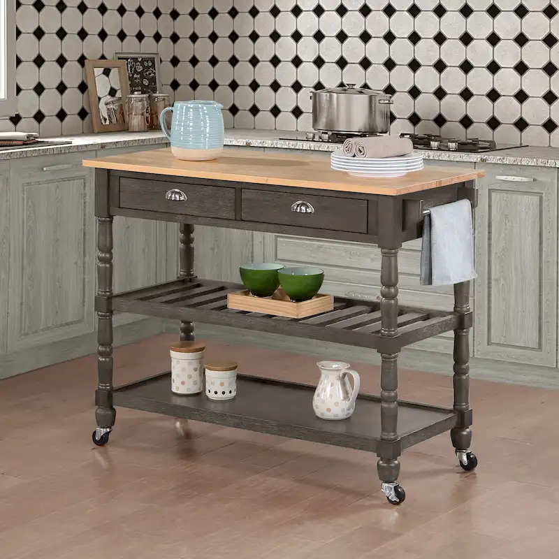 Convenience Concepts French Country 3 Tier Butcher Block Kitchen Cart with Drawers