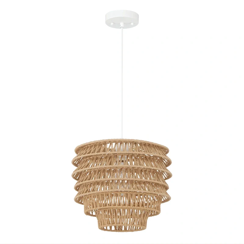 Handwoven Paper Rope and Metal Ceiling Pendant Lamp - 13.4 L x 13.4 W x 15.2 H