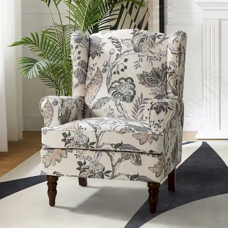 Epimethis Traditional Fabric Accent Wingback Armchair with Turned Legs by HULALA HOME
