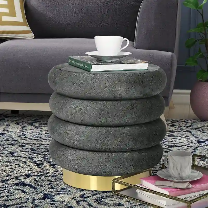 Adeco Round Velvet Ottoman Upholstered Foot Stool