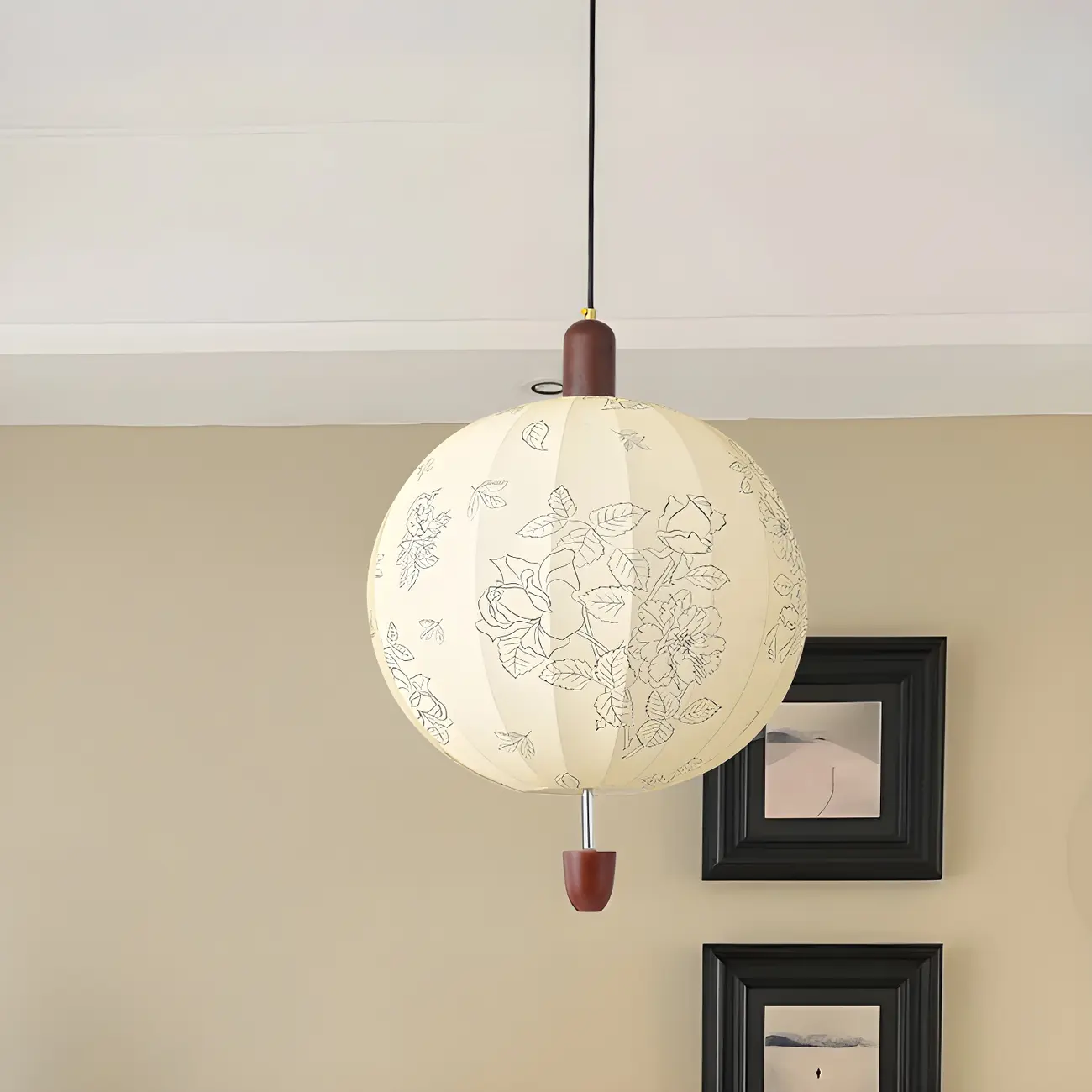 Elegant Flower Pattern Beige Fabric Geometric Chandelier