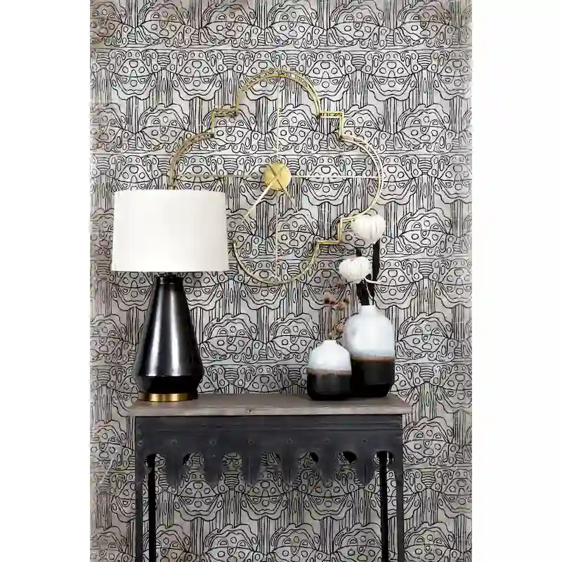 Zinc-Finished Metal and Wood Scalloped Edge Sofa Table