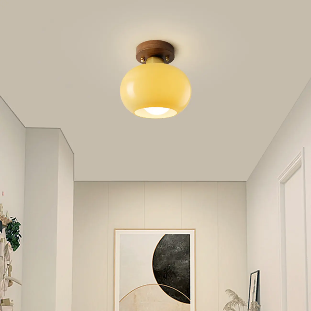 Modern Creamy 1-Light Glass Dome Semi Flush Ceiling Light
