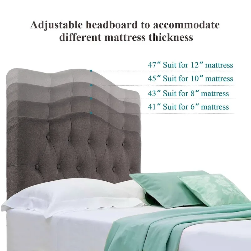 VECELO Modern Upholstered Bed with Height Adjustable Tufted Headboard ,Dark Grey