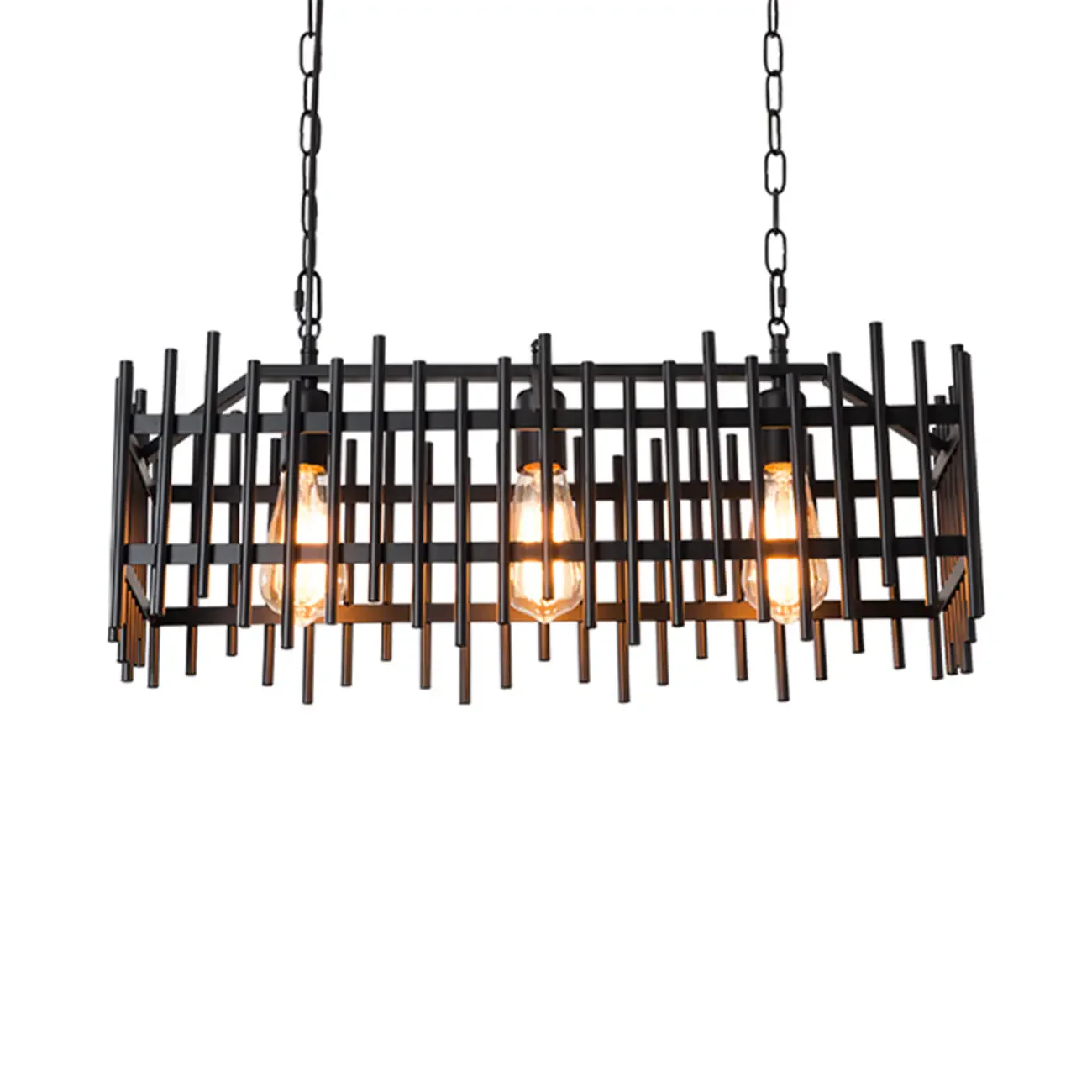 Industrial Rectangle Black 4-Light Kitchen Island Light