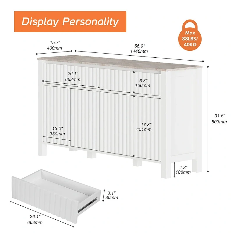 WAMPAT White Modern Sideboard TV Stand and Coffee Table, Set of 2