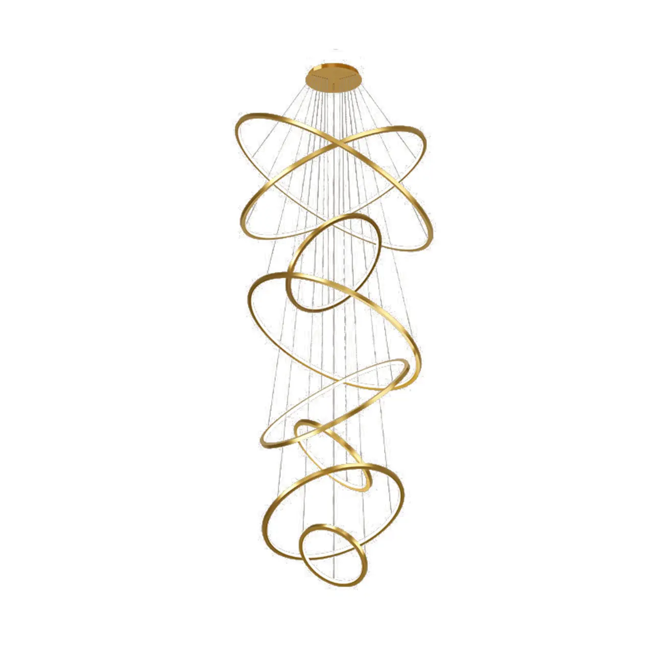 Modern Gold Ring Stairwell Chandelier Warm Light LED