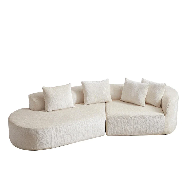 114 Chenille Cloud Sectional Sofa with Extra Deep Seating, and 4 Throw Pillows & No-Assembly Design