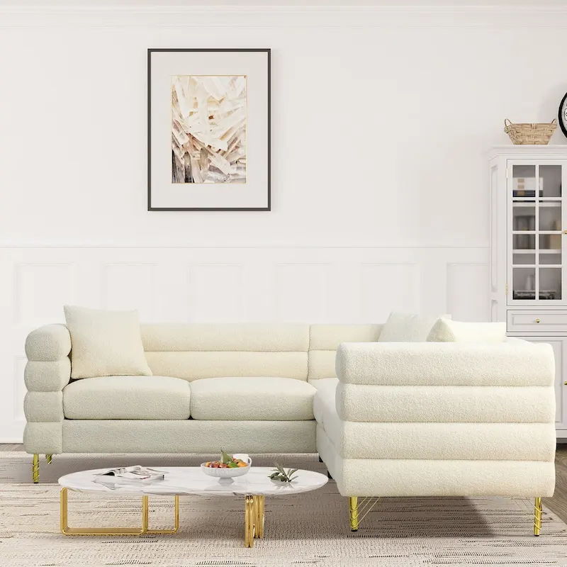 Ouyessir Teddy Fabric Modern Sectional Sofa Sets L-Shape/2/3/4 Seater Sofa Couch with Pillows