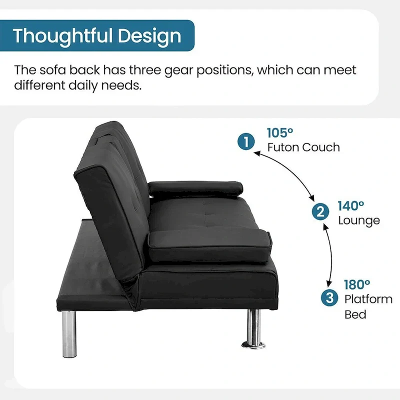 Modern Convertible Adjustable Sofa Bed - Faux Leather Recliner Double Sofa