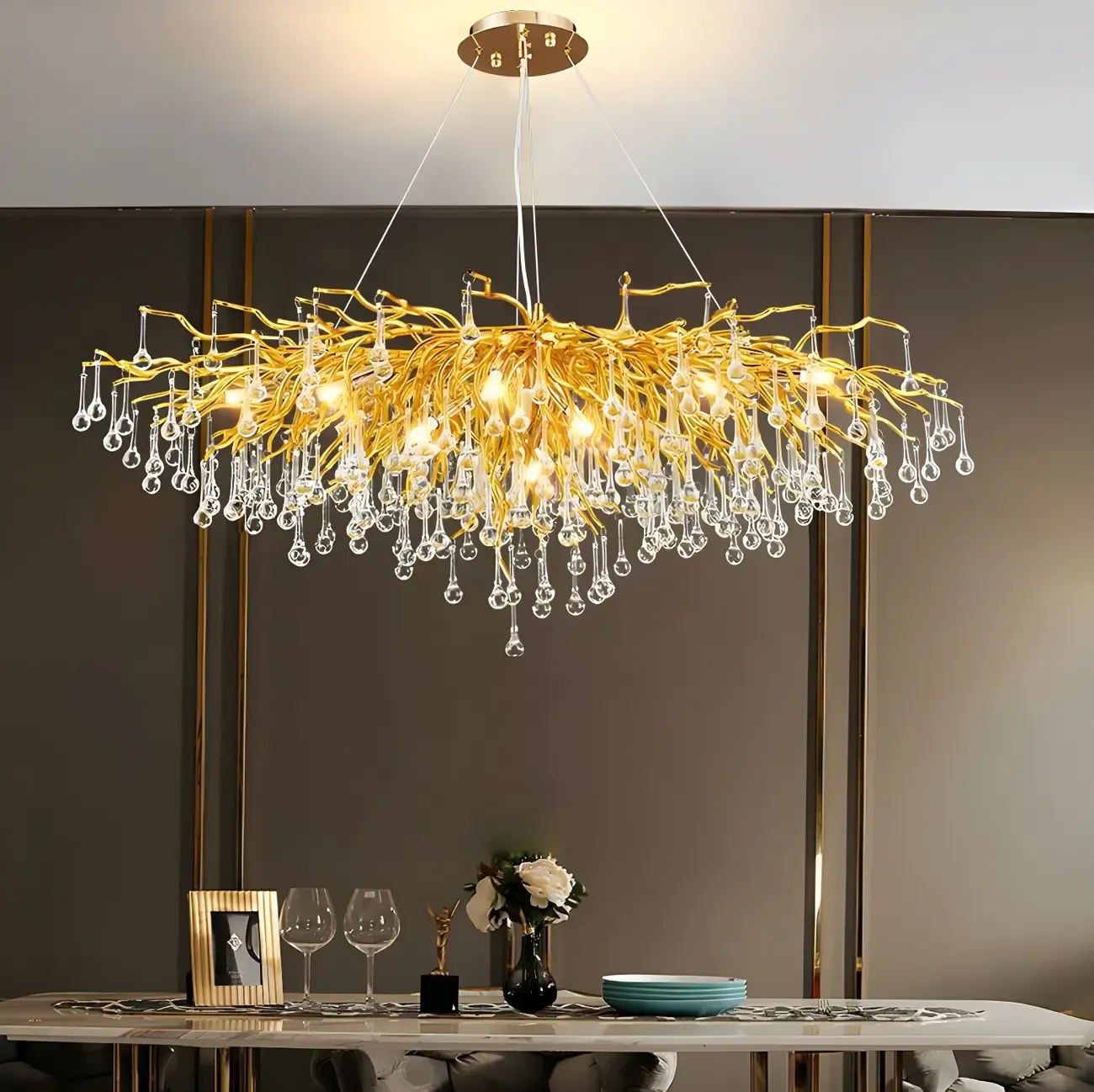 Luxury Crystal Gold Island Pendant Light for Kitchen