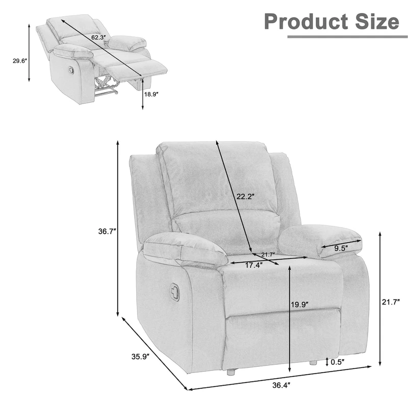 Vegan Leather Upholstered Push Back Manual Recliner Chair