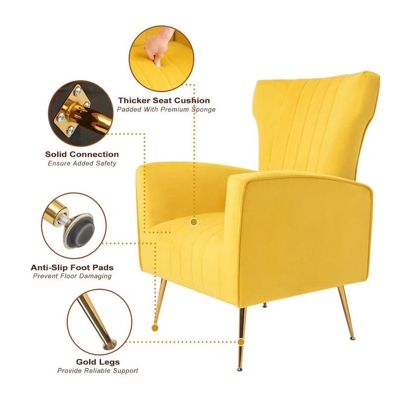 Velvet Accent Chair with Gold Legs