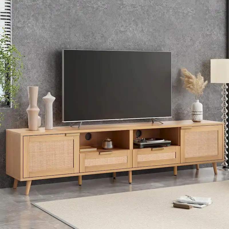 Rattan TV Stand for TVs up to 85