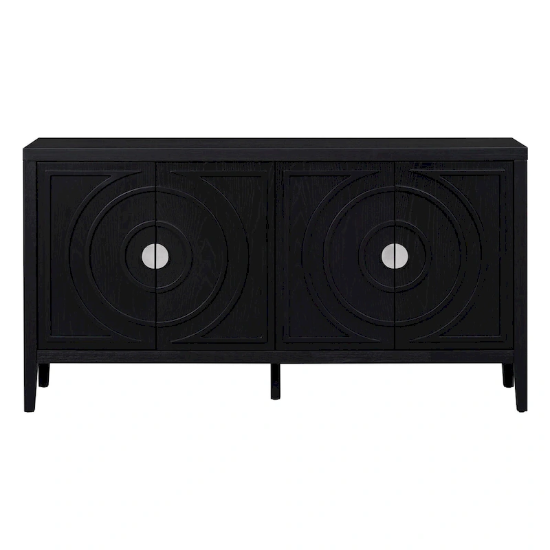 Retro Sideboard with Circular Groove Design Metal Handle