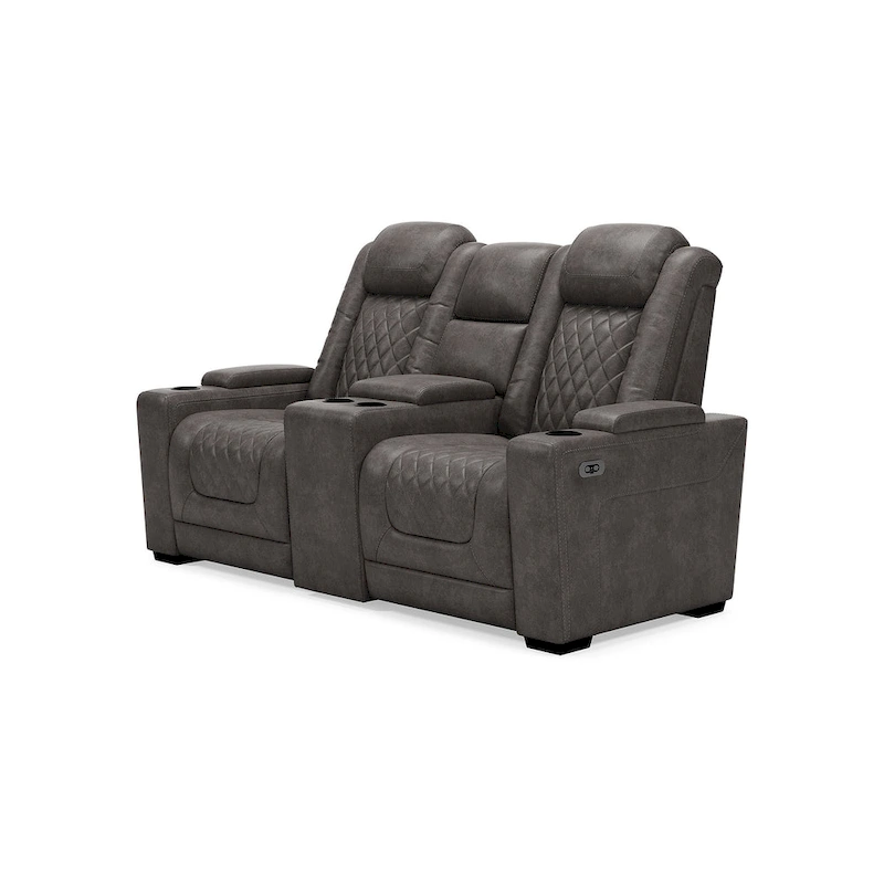 Signature Design by Ashley HyllMont Gray Power Reclining Loveseat with Console - 71.75  W x 39  D x 44  H