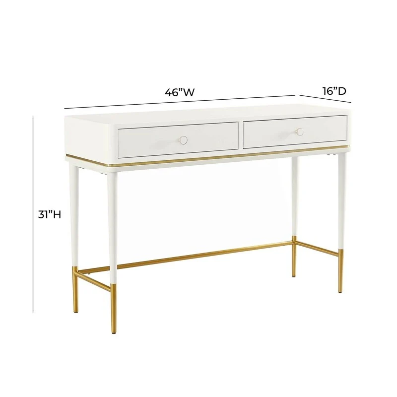 Art Deco Two-Drawer Desk with Gold Inlay – Off White / Black, Single