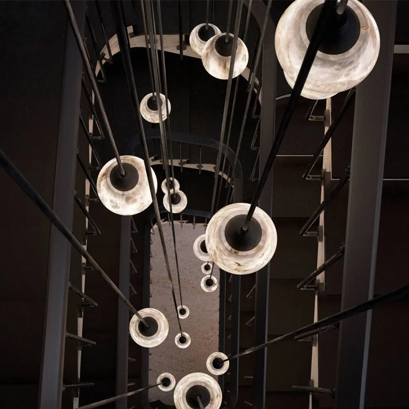 Art Deco Simple Conical Alabaster Rope Pendant Light