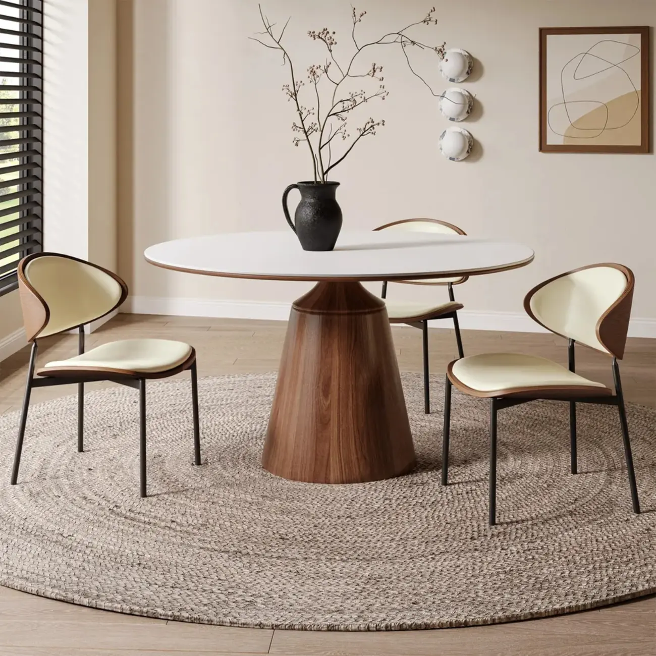 Black Leather Seat Curved Back Dining Chair