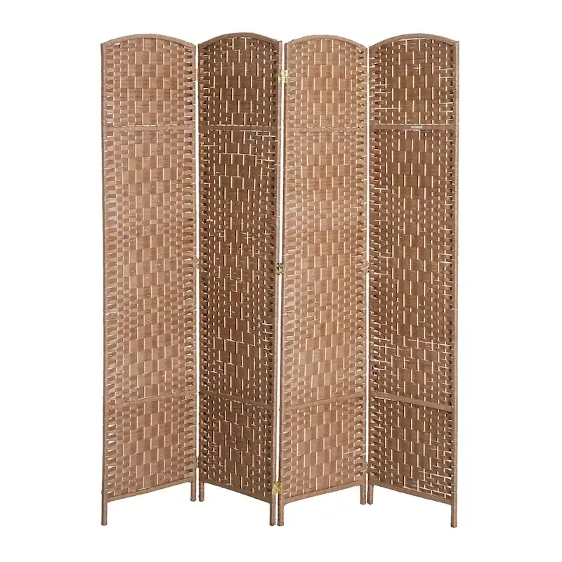 6' Tall Wicker Weave 4 Panel Room Divider Privacy Screen - Natural