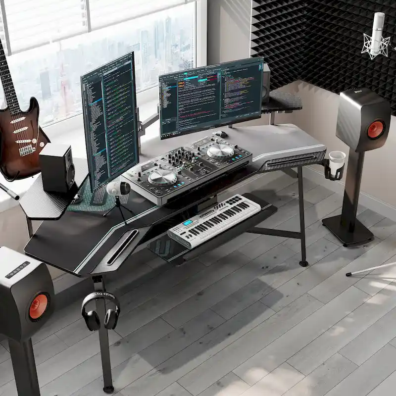 72 Large Gaming Desk Black Multifunctional Computer Desk with Keyboard Tray